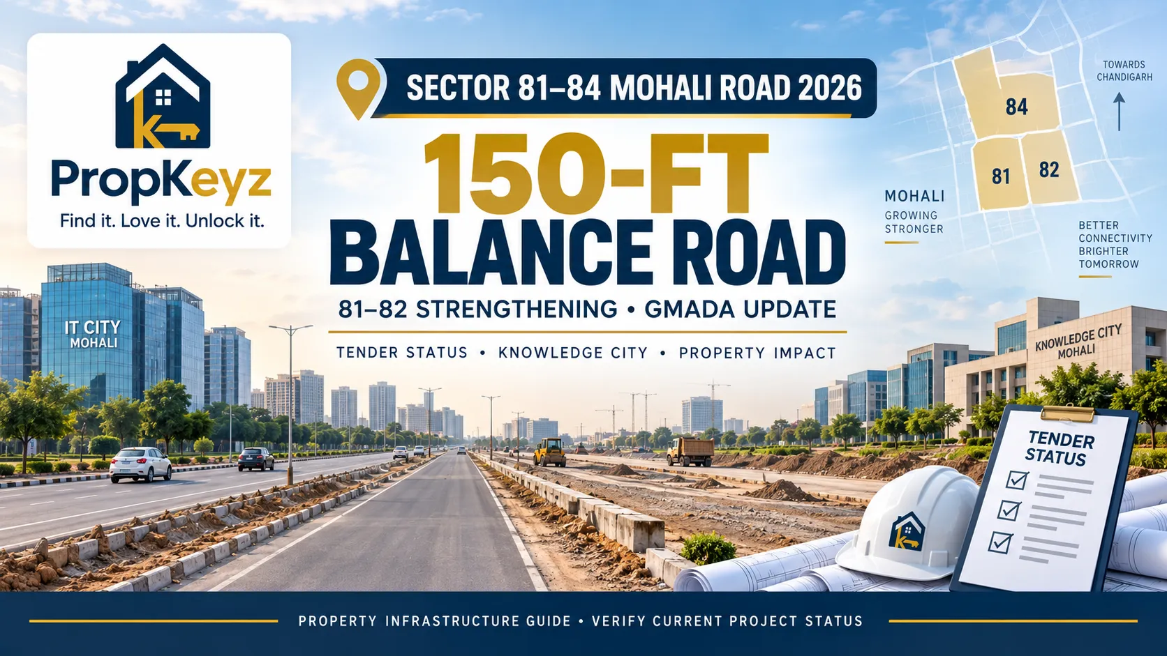Sector 81-84 Mohali Road Update 2026 150-ft GMADA dividing road
