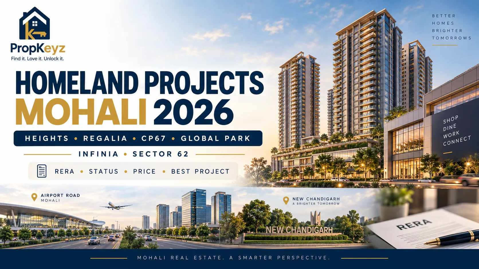 Homeland projects Mohali 2026 Heights Regalia CP67 Global Park Infinia Sector 62 comparison