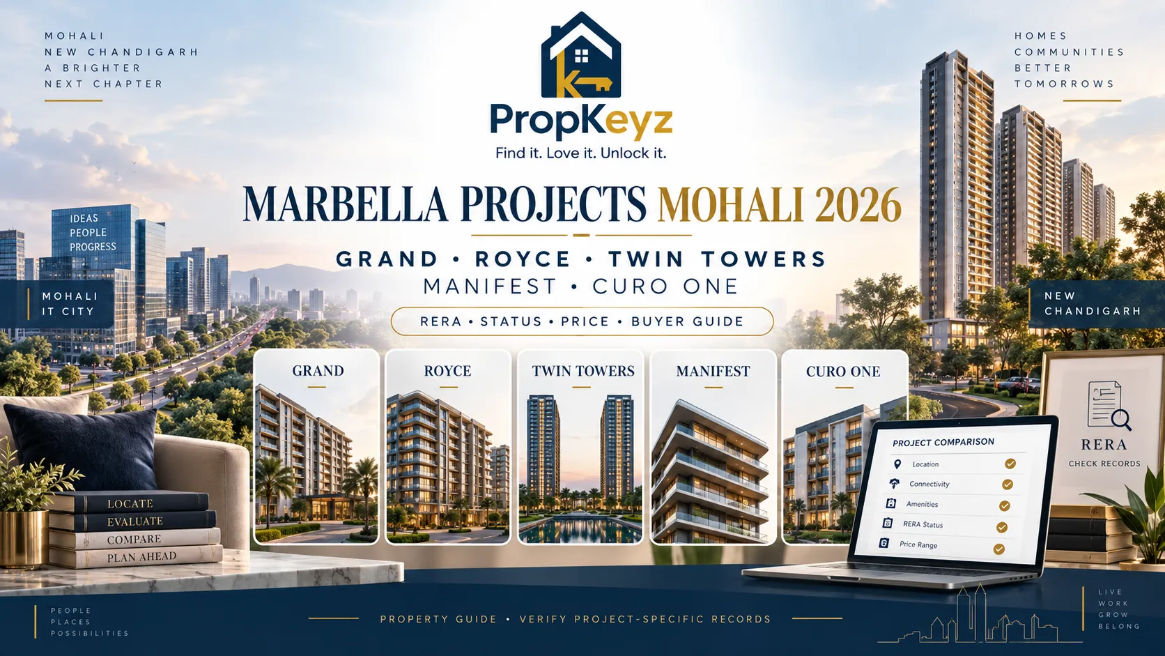 Marbella projects Mohali 2026 Grand Royce Twin Towers Manifest Curo One comparison