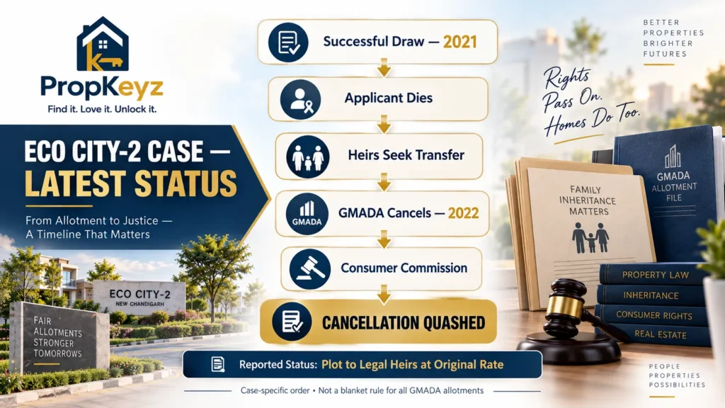 Eco City-2 GMADA cancellation legal heirs Consumer Commission latest status