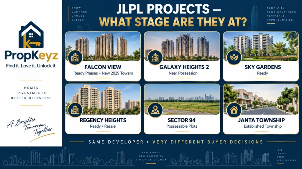 JLPL project status Falcon View Galaxy Heights Sky Gardens Regency Sector 94