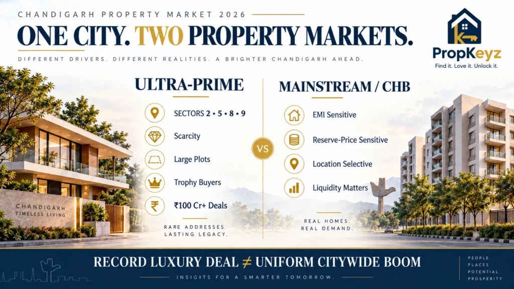 Chandigarh two speed property market luxury Sector 9 and CHB flats 2026