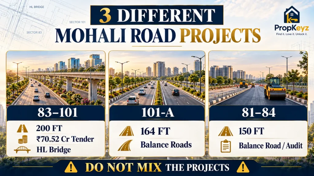 Sector 83 101 road vs Sector 101A vs Sector 81 84 Mohali GMADA projects