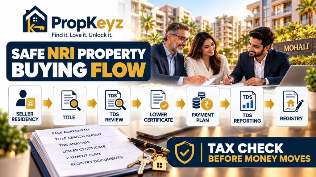 NRI property buying process Mohali TDS title registry 2026