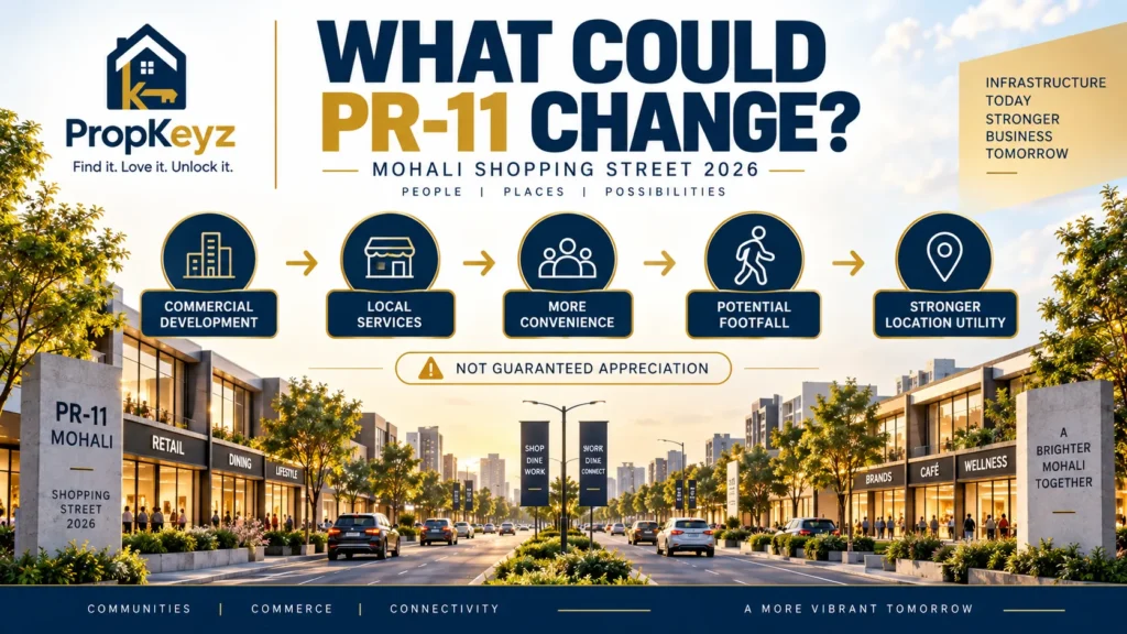 PR-11 Mohali Shopping Street 2026 property impact Sector 85 86 88 89