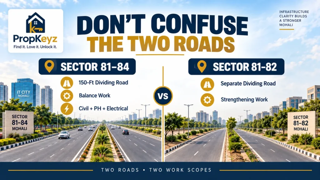 Sector 81 84 versus Sector 81 82 Mohali road comparison