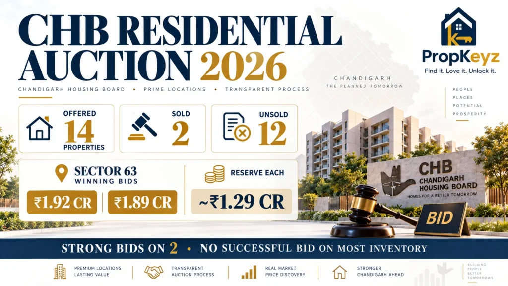 CHB Chandigarh auction 2026 two flats sold 12 properties unsold Sector 63