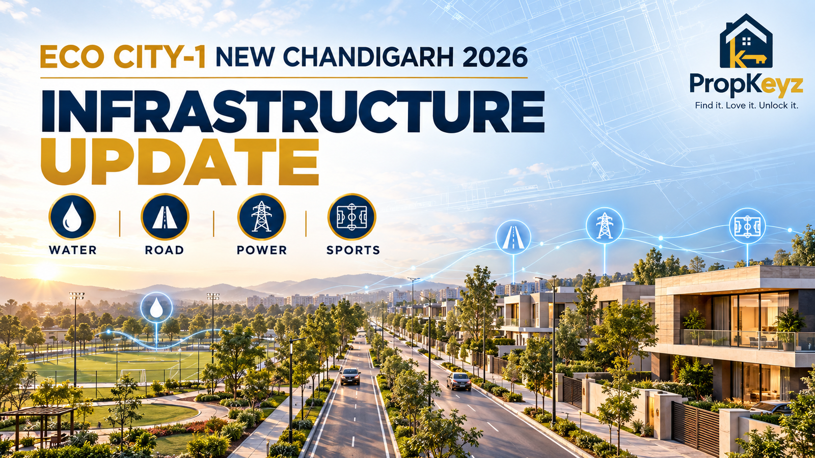 Eco City-1 New Chandigarh Infrastructure Update 2026 water road power sports