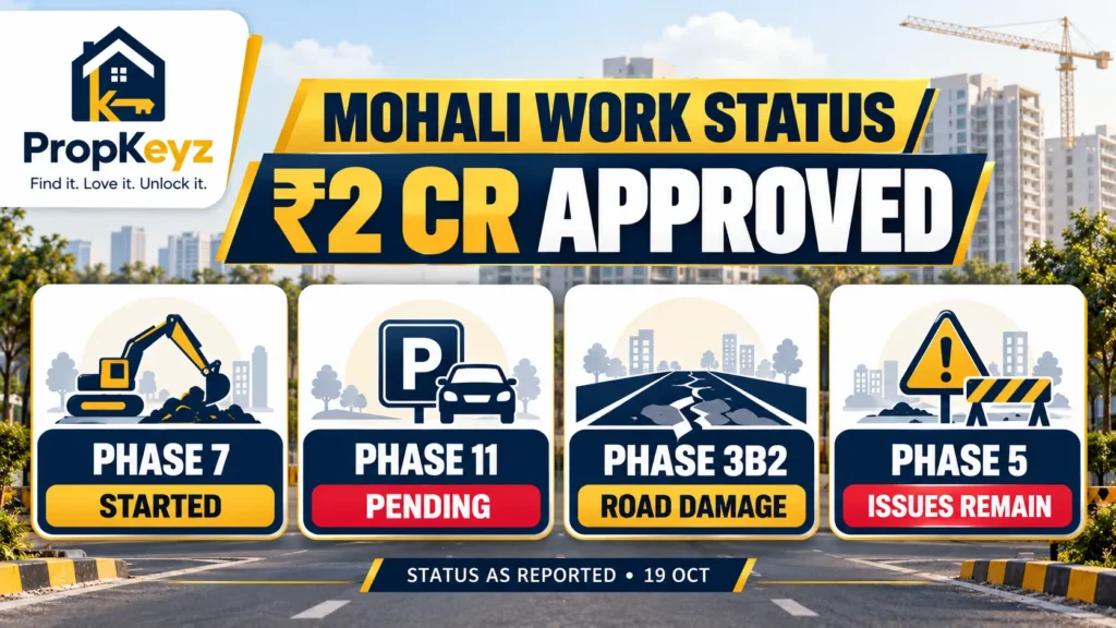 Mohali Phase 7 Phase 11 Phase 3B2 Phase 5 road parking work status October 2026