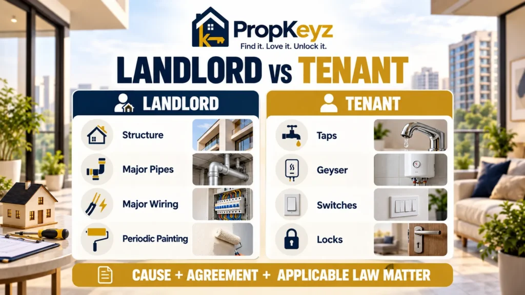 Mohali landlord versus tenant repair responsibility table structure pipes wiring taps geyser switches locks