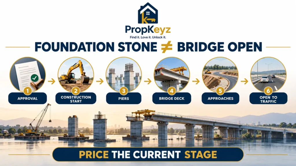 Dhakoli Mubarakpur bridge construction stages from approval to opening