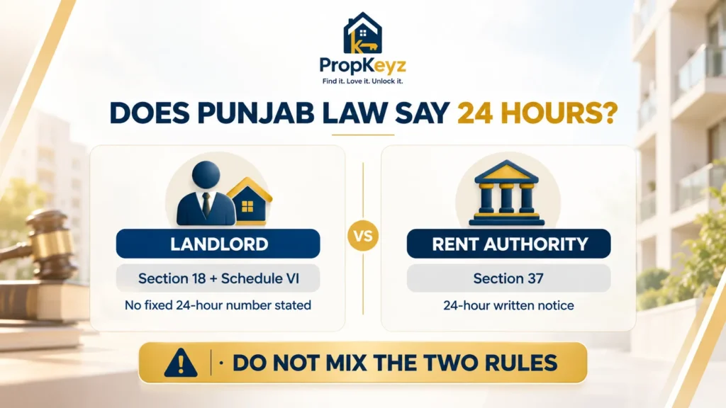 Punjab landlord inspection 24 hour notice Section 18 versus Section 37