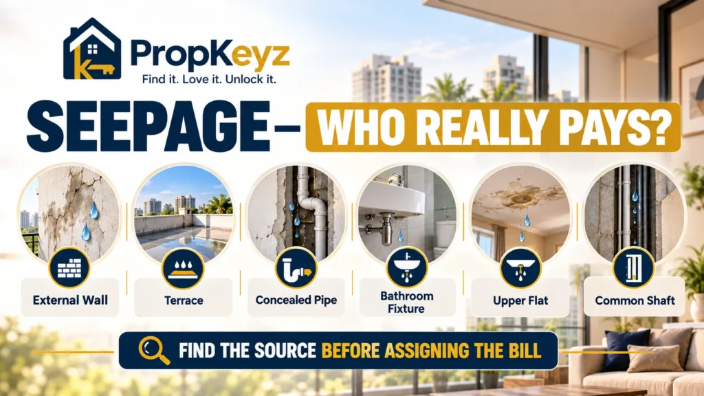 Mohali seepage landlord tenant repair responsibility source diagnosis external wall terrace pipe bathroom upper flat shaft