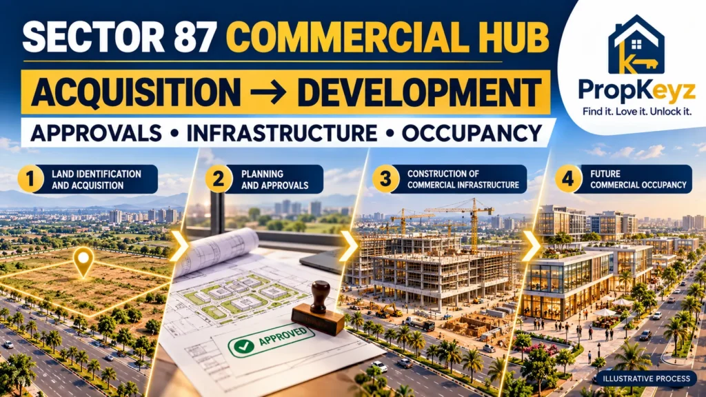 GMADA Sector 87 commercial hub acquisition planning construction and occupancy stages
