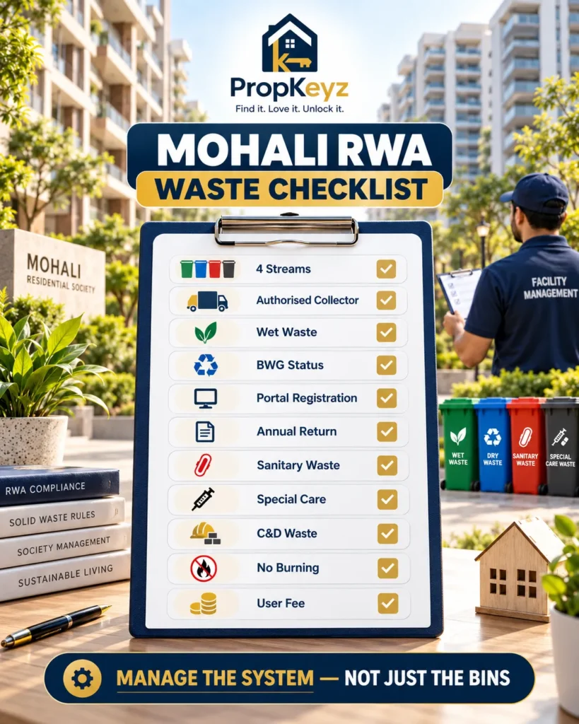 Mohali RWA waste management compliance checklist 2026 BWG registration user fee and segregation