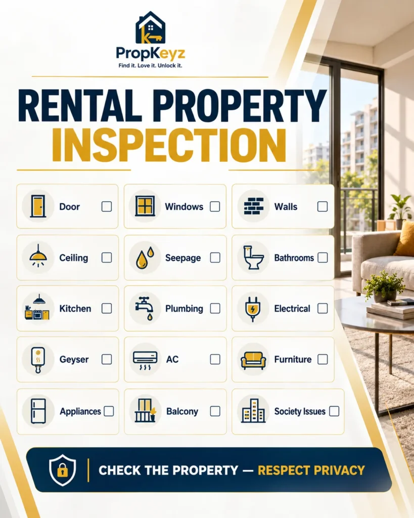 Mohali rental property inspection checklist for seepage plumbing appliances and furniture