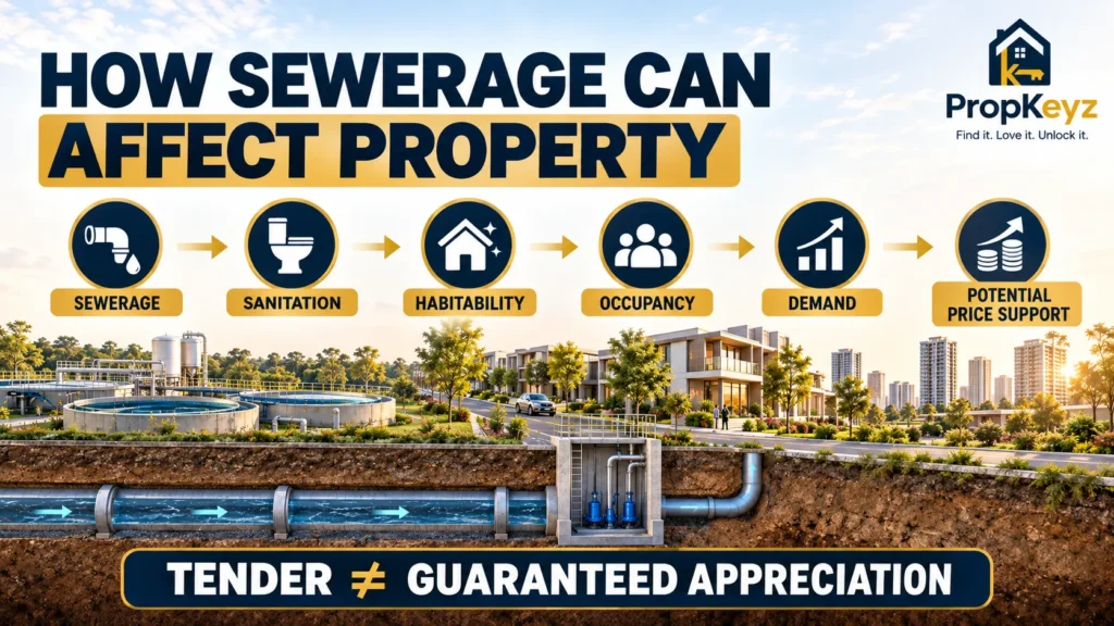 Gharuan sewerage STP infrastructure impact on sanitation habitability demand and property prices