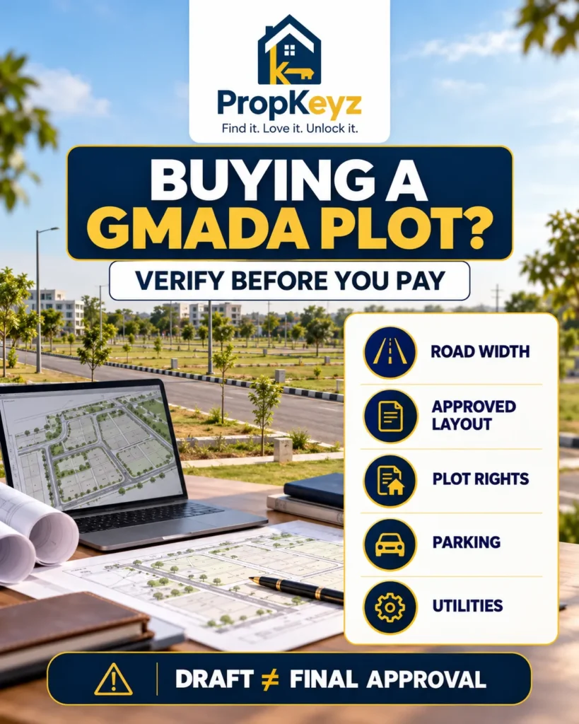 GMADA plot buyer checklist road width approved layout utilities parking