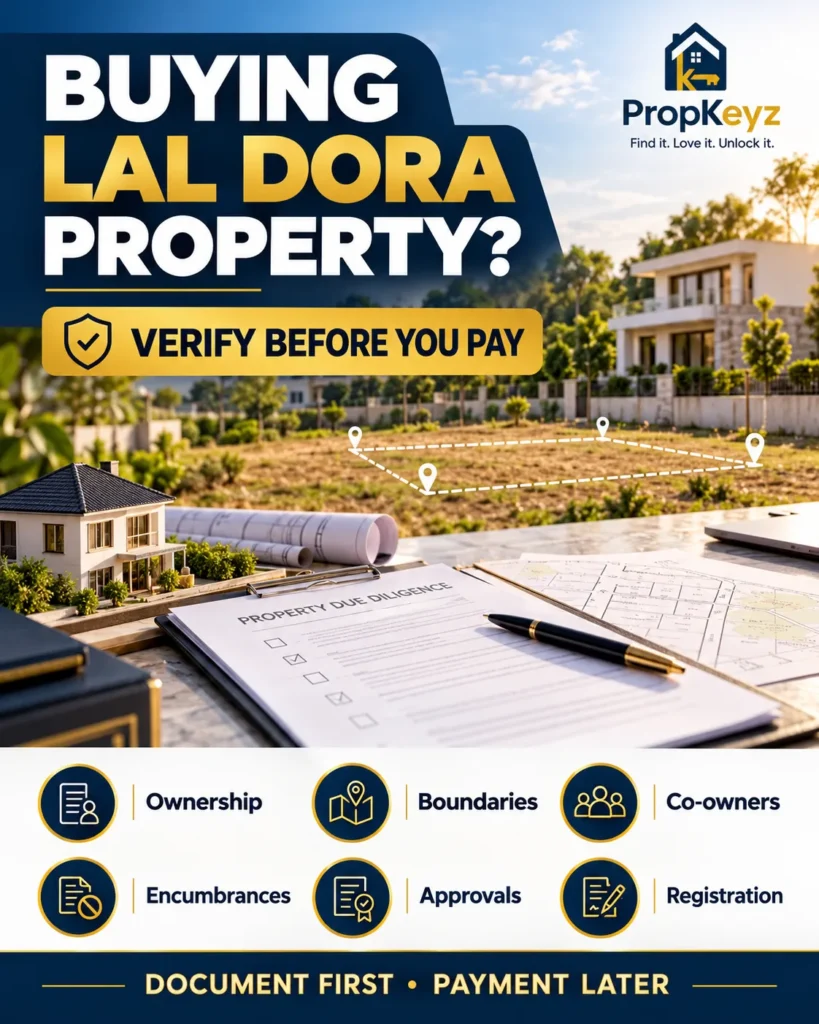 Mohali Lal Dora property buyer verification checklist covering ownership, boundaries, co-owners, encumbrances, approvals and registration.