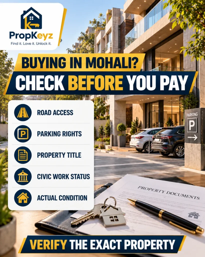 Mohali property buyer checklist roads parking rights title civic works inspection