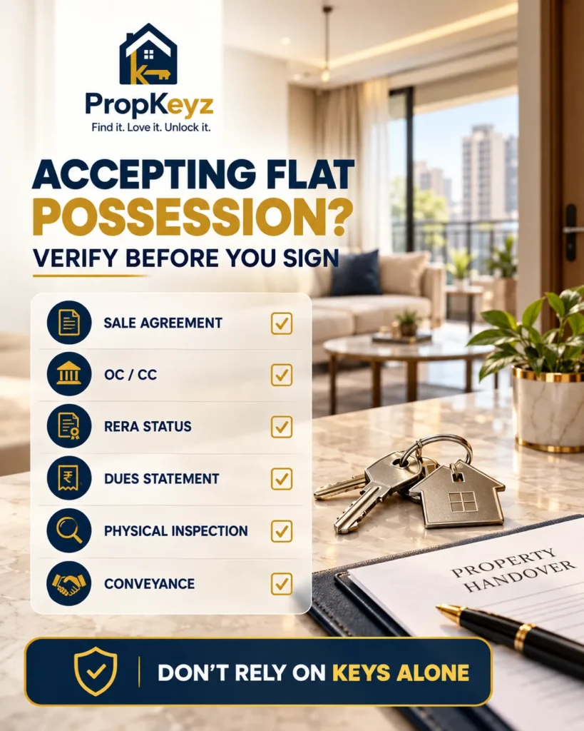 New Chandigarh flat possession checklist OC CC RERA dues conveyance inspection