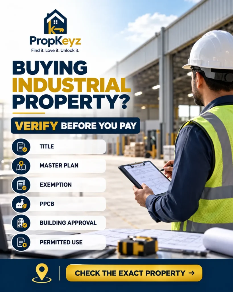 Punjab industrial property buyer checklist for title, master plan, Section 79 exemption, PPCB, building approval and permitted use